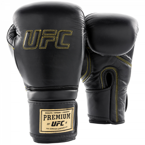 UFC Премиальные тренировочные перчатки на липучке чёрные - 12 Oz