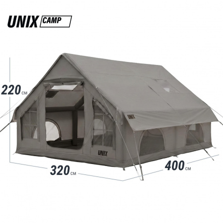 Надувная палатка UNIX Camp Sirius 4х3 серый (+ навес)