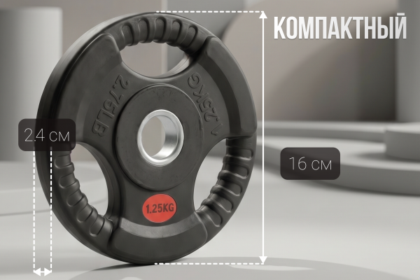Диск 31 мм. обрезиненный с 3-мя хватами  1,25 кг (2 штуки)   VictoryFit VF-S250125-2