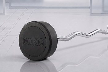 Штанга неразборная обрезиненная 30 кг. Изогнутый гриф. VictoryFit VF-DX5300
