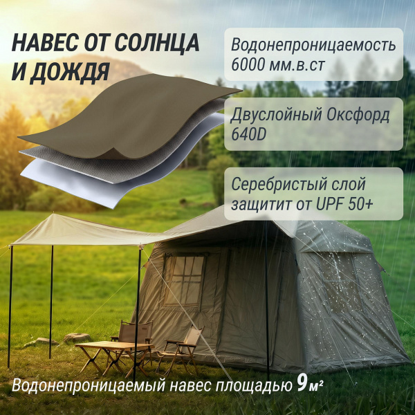Надувная палатка UNIX Camp Vega 3х2 зеленый (+ навес)