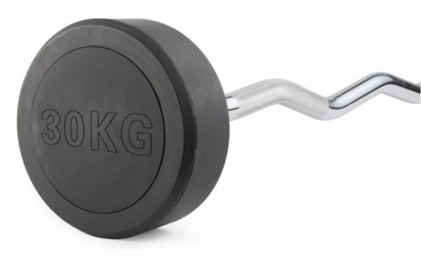 Штанга неразборная обрезиненная 30 кг. Изогнутый гриф. VictoryFit VF-DX5300